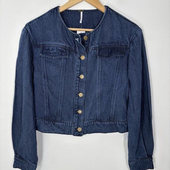 Young Fabulous & Broke Dayla Collarless Denim Jacket Small Button Up Cropped NWT - Picture 2 of 9